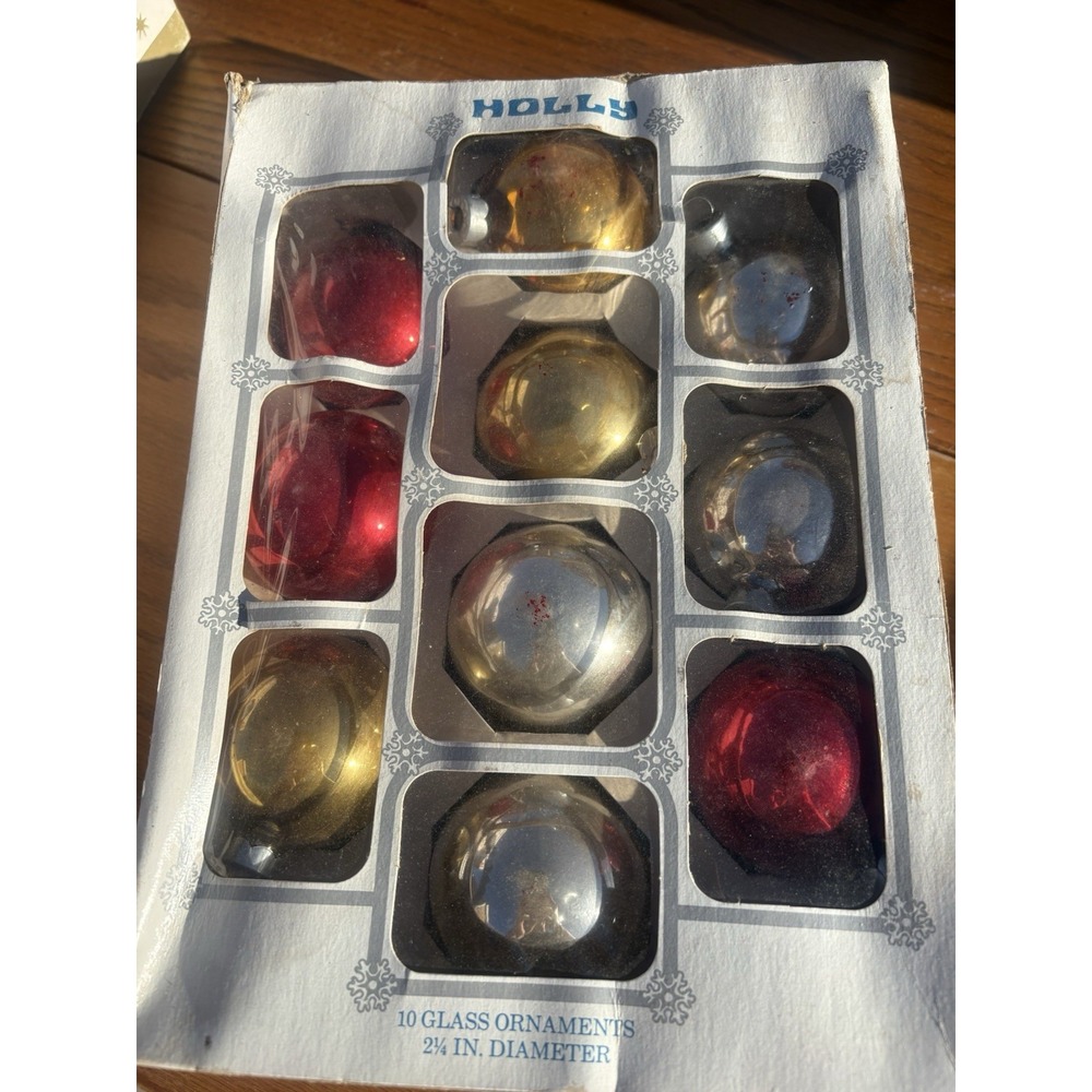 41 Vintage HOLLY Glass Christmas Ornaments Multicolor (4 Boxes)